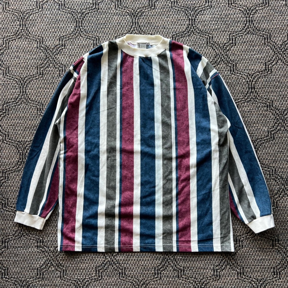 Vintage Striped Shirt Mens XL Multi Color Long Sleeve Vertical Skate Retro 90s